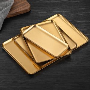 Wholesale Multi-Size Gold 201 Stainless Steel Rectangular Cafe Tray with Straight Edge Baking Pan from china suppliers