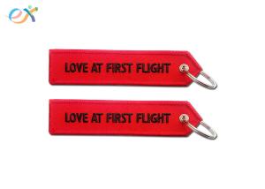 Wholesale Personalized Embroidered Keychains Black Words On Red Background With Merrow Edge from china suppliers