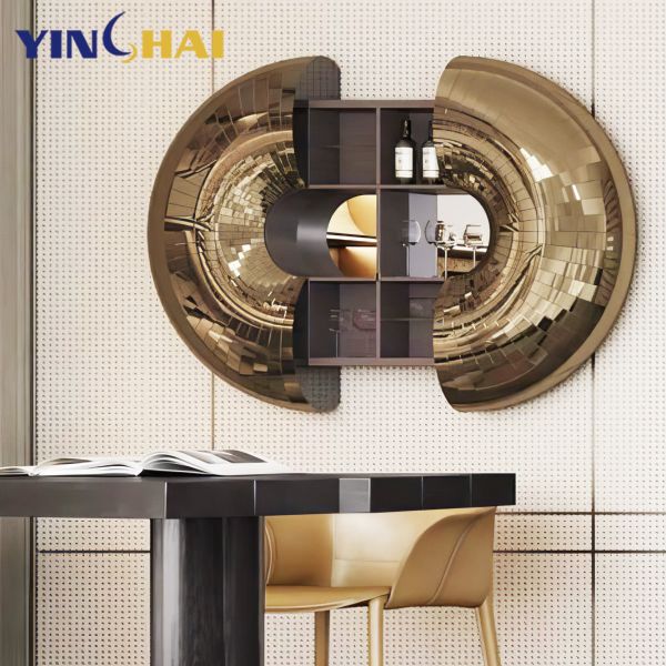 Wooden MDF Glass Top Wall Mounted Wine Cabinet Circular Decorative For Artistic Bar Wine Rack