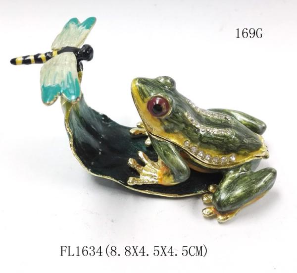Pewter alloy gold plated Frog Jeweled Trinket Box Golden plated enamel fashion