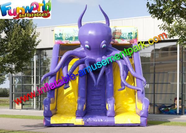 Commercial Inflatable Purple Octopus Slide , Giant Dual Dry Slide For Kids N