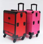 Red-Black leather makeup trolley case with wheels