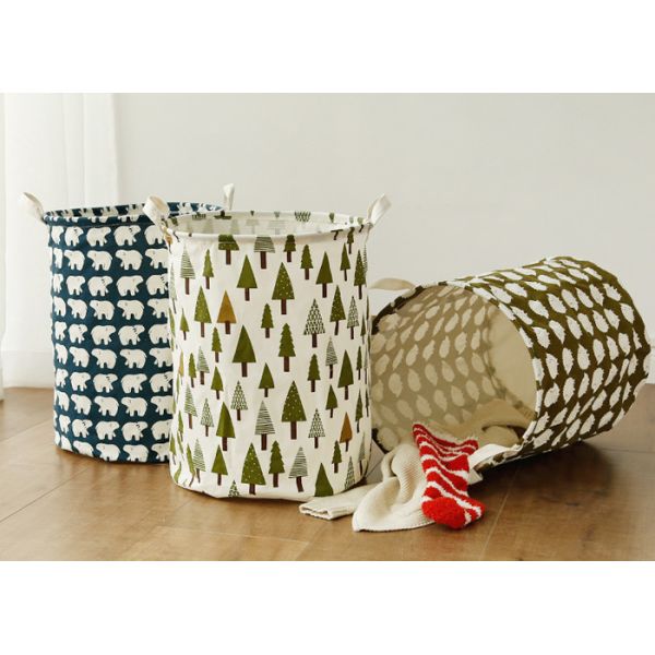 Puting Foldable washing laundry basket toy storage bag cotton lenon customized green gree laundry facility