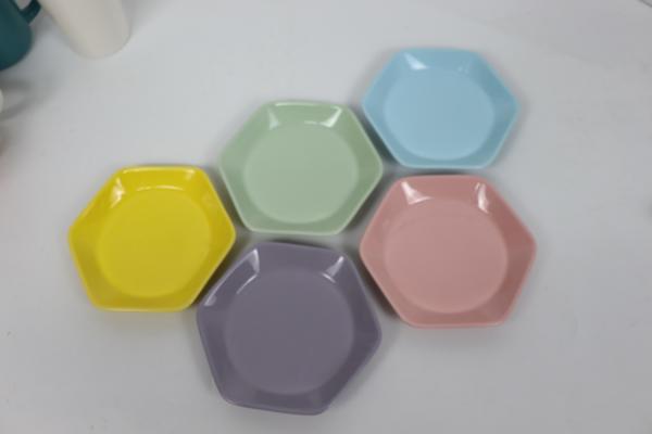 New hexagon ceramic fruit plates colorful dish for home interesting colors