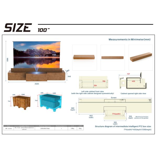 Motorized Laser TV Cabinet Intelligent UST Projector Cabinet 100 Inch 120 Inch 150 Inch