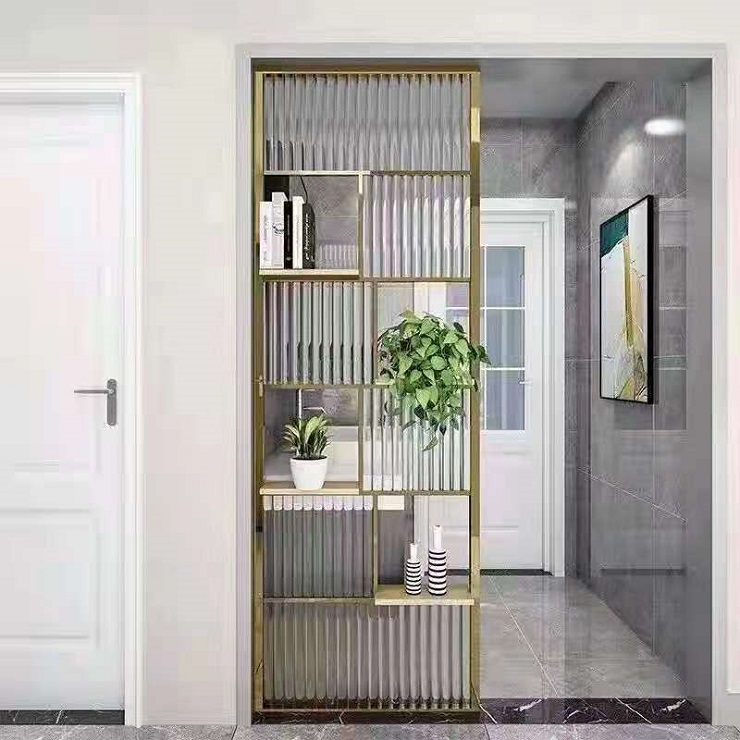 Laser cut stainless steel strong frame art glass room divider