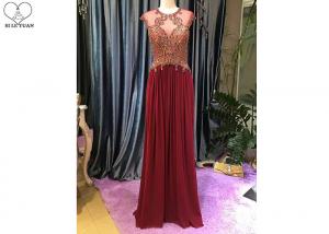Wholesale Maroon A Line Lace Prom Dress Sleeveless Top Lace Heavy Beading Sweep Train from china suppliers