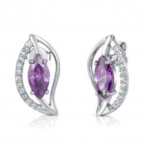 Wholesale Leaf Shaped Earring Purple diamondearrings AAA+ 925 Sterling Silver Gemstone Earrings for women from china suppliers