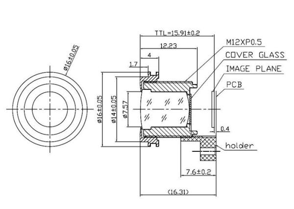 1/2.7" 3.65mm 5Megapixel M12x0.5 mount 120Degree waterproof wide angle lens for
