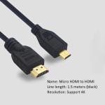 1.5m Micro HDMI To HDMI Cable 4K OEM MALE MALE For Raspberry Pi 4