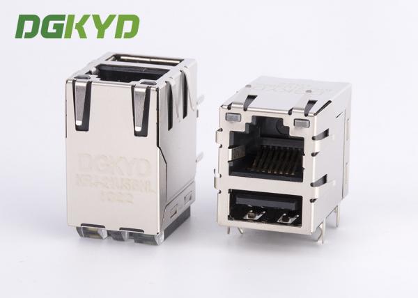 Quality Shielded USB A type stacked over RJ45 Connector Integrated magnetics 100Mb for sale