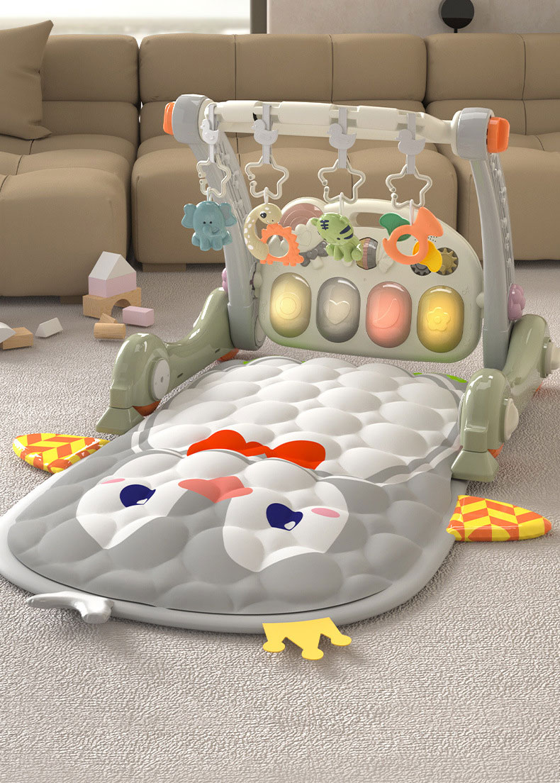 Four-Wheeled Infant and Toddler Foot Piano 2-In-1 Learning Walker Handcart in Plastic