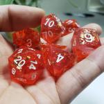 Pixel Pomegranate Red Crystal Resin Boarding Dice Set dnd dice