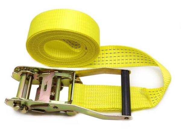 Yellow Webbing Lashing Strap With 100% High Tenacity Polyester Yarn Belt