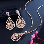 Women CZ zircon pendant necklace earrings ring copper jewelry set CZ Crystal