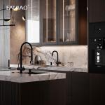Modern Design Laminated Finish Wood Grain Handleless Kitchen Cabinet For