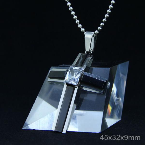 Trendy Stainless Steel CZ Crystal Stones Inlay Cross Plus Symbol Necklace