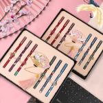 Chinese Style Colorful Signature Pen Set Plastic Gel Pen With Folding Fan