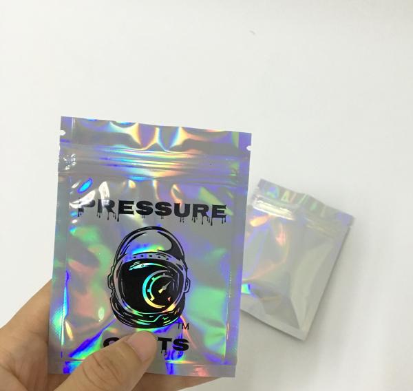 custom hot stamp print foil child proof holographic mylar bag smell proof for