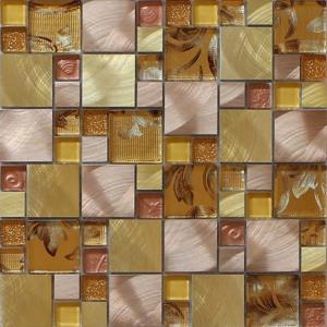 Wholesale 300x300mm glass mosaic tile sheets,aluminum mosaic wall tile,golden color from china suppliers