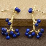 18K Gold Plated Sterling Silver Design Hawthorn Lapis Lazuli Drop Earrings