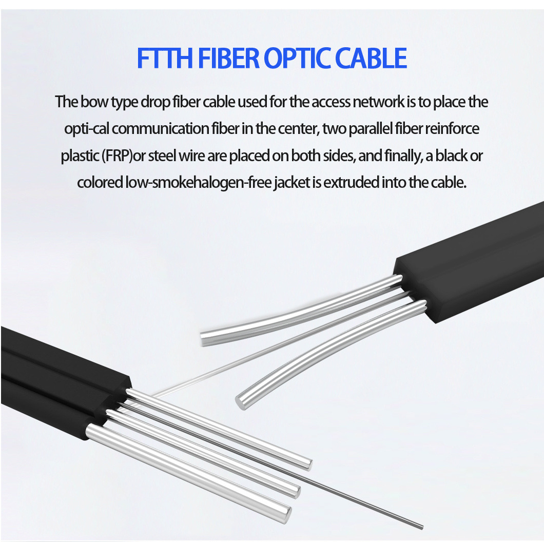 1000m/Roll 1 Core 3 Steel Wire Outdoor G. 657A1 FTTH Fiber Optic Drop Cable Single Mode LSZH Sheath FTTH Indoor Optical Cable