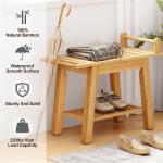Eco-friendly 2-Tier Bamboo Shower Bench with Storage Shelf Natural Bamboo Color