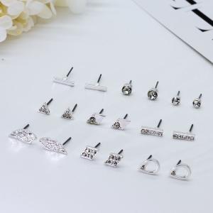 Wholesale Alloy Silver Ear Stud Angel Wing Geometry Clear Crystals 9 Pairs Per Set from china suppliers