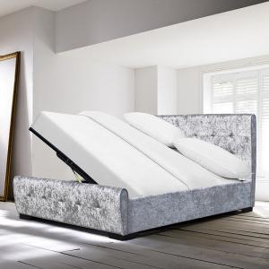 Wholesale OEM ODM Open Storage Bed Tufted Crystal Buttons Silver Crush Velvet Side from china suppliers
