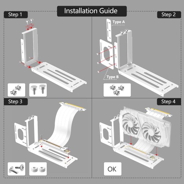 Vertical GPU Mount Bracket, 2 Slots Graphics Card Holder with Hardware, eGPU Dock, External GPU Docking Station , White