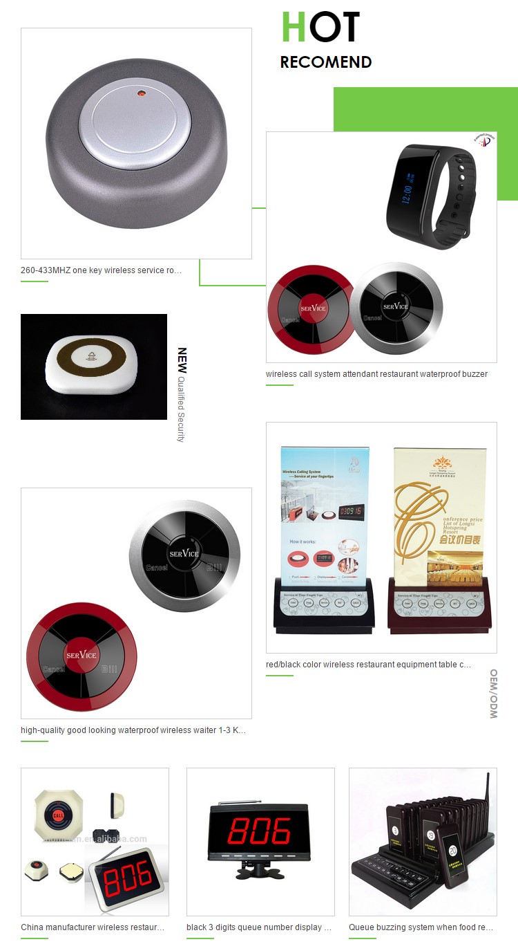 260-433MHZ one key wireless service round button call waiter for restaurant,hospital , hotel and so on
