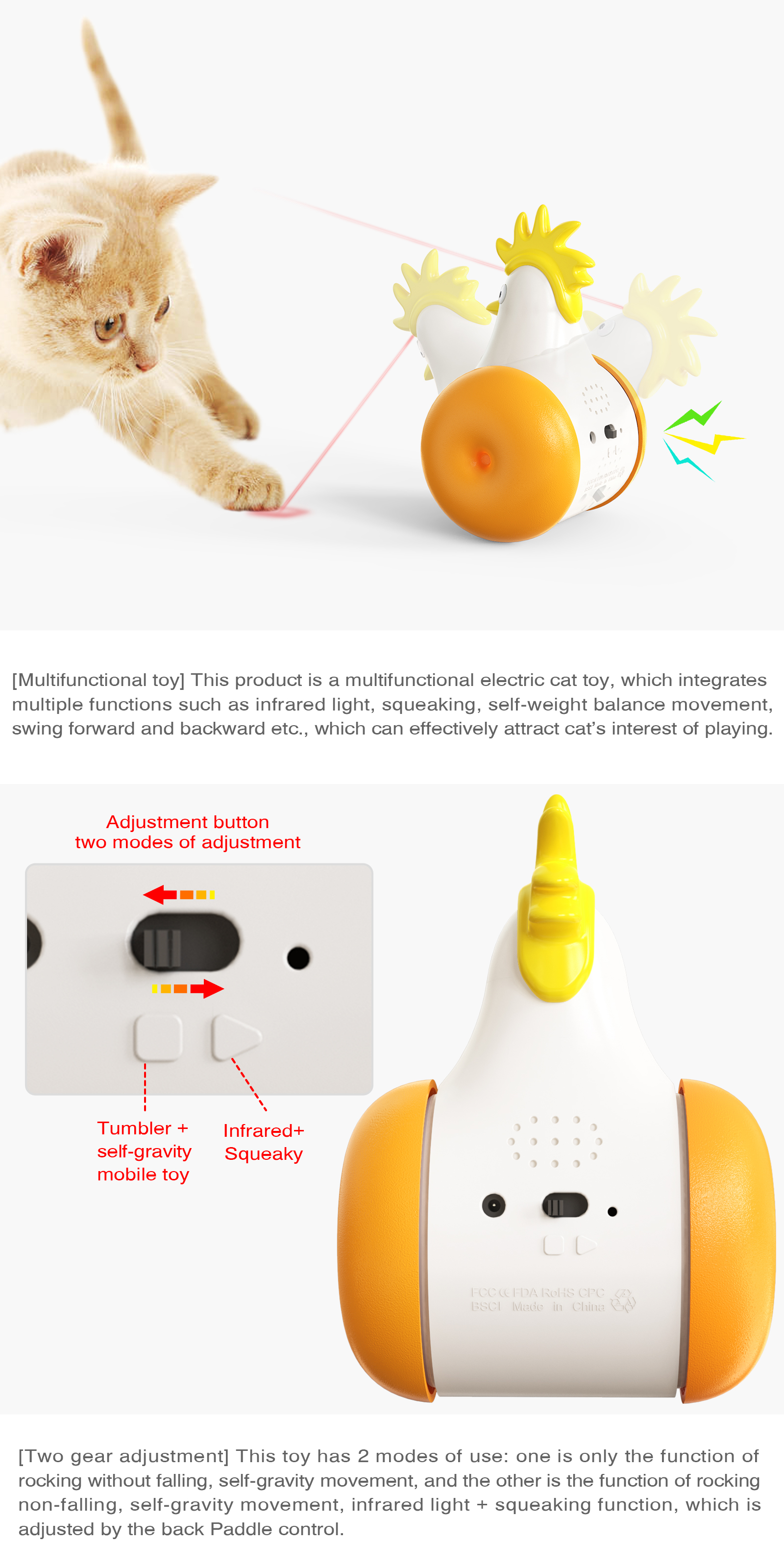 Cute Chick Shape Voice Control Tumbler Laser Pet Cat Interactive Toy