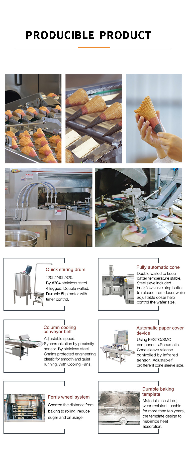 4.0hp Sugar Cone Production Line 89 Pieces 320* 240mm Baking Template