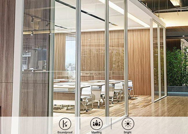 Office Building sound proof wall tempered glass partition customized size