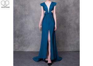 Wholesale Cyan V Neck A Line Cocktail Dress High Slit Back Hollow Sexy Style With Bowknot from china suppliers