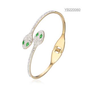 Wholesale OEM 14k Stainless Steel Snake Shaped Bracelet Full Diamond Open Cuff Bangle from china suppliers