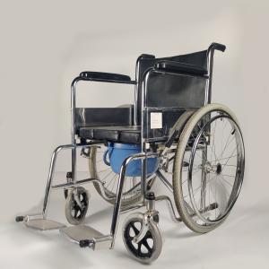 Wholesale Commode Seat Foldable Steel Wheelchair With Solid Castor And Rear Wheel from china suppliers