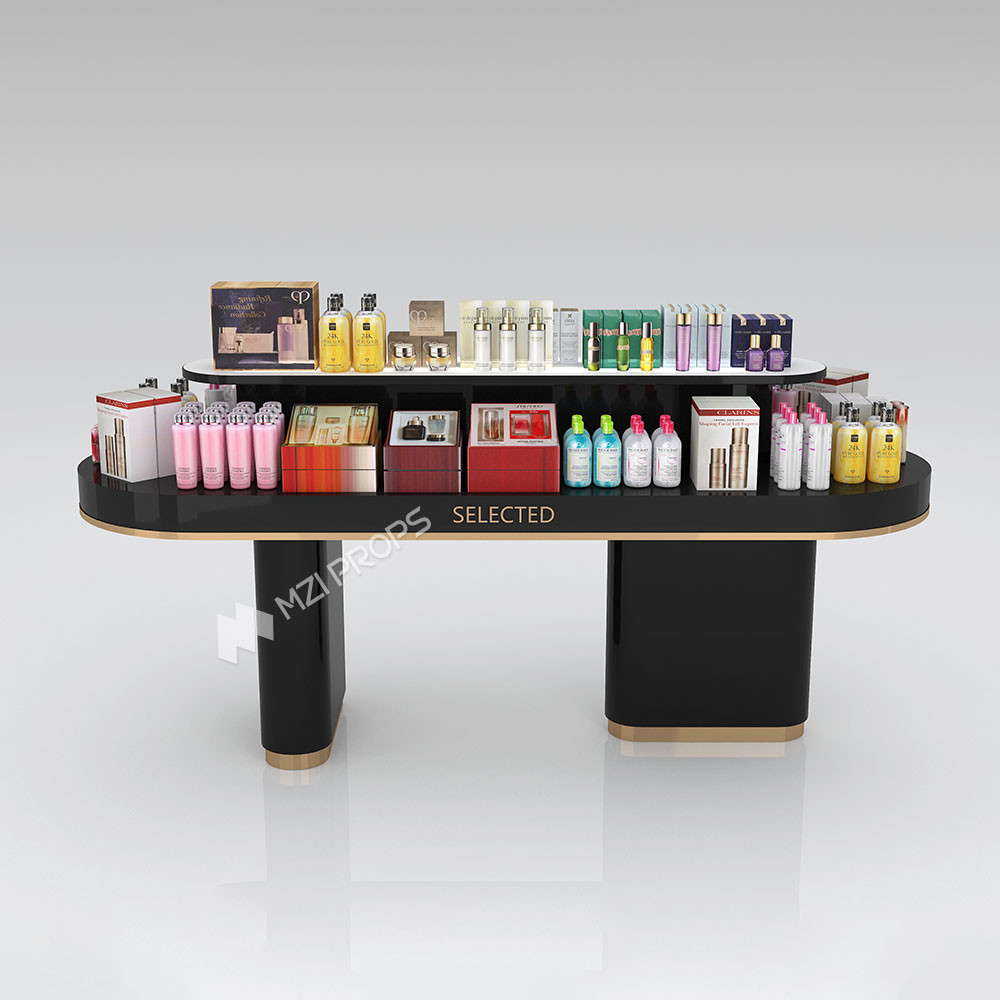 Black & Gold Wooden Beauty Display Table Multi-functional Makeup Store Stand For Cosmetic Shop Interior Design