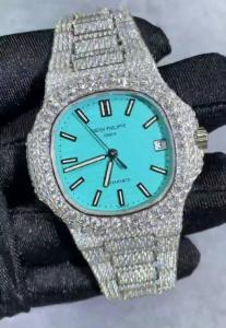 China VVS Iced Out Moissanite Watch Automatic Tiffany Dial Fully Iced Out Watch on sale