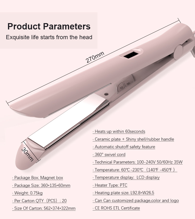 Ceramic Tourmaline Nano Hair Straightener , Hotel Hot Tools Flat Iron 35W