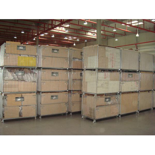 Folding Stackable Wire Mesh Pallet Cage , Warehouse Wire Mesh Storage Cage