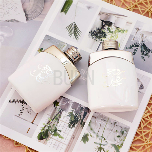 Five Pointed White Glass Perfume Bottle 100ml With UV Silver Weighted Cover