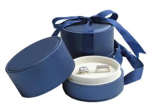 Wedding Double Rings Jewelry Paper Boxes With Ribbon Dark Blue
