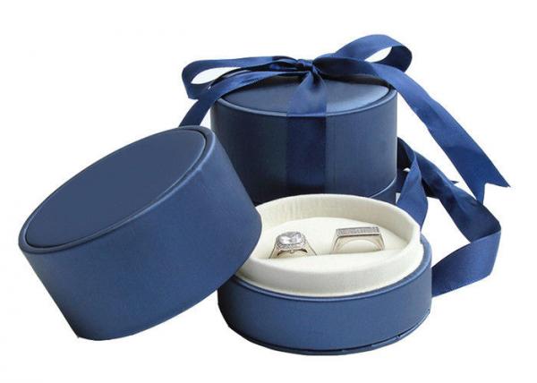 Quality Wedding Double Rings Jewelry Paper Boxes With Ribbon Dark Blue for sale