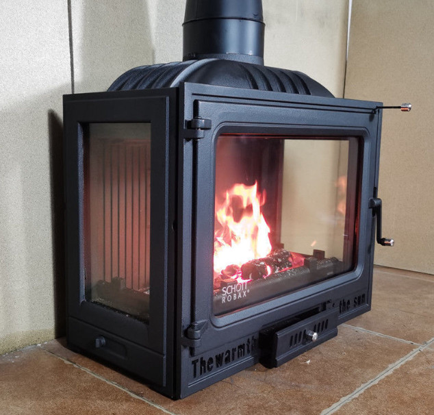 Embedded Fireplace Built In Cast Iron Wood Burning Household True Fire Three Side View Wood Stove