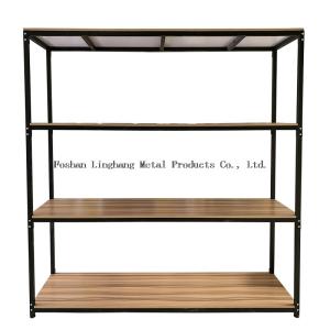 Wholesale H1800mm L800mm Warehouse Storage Shelves Wood And Black Metal Rack Three Layer from china suppliers