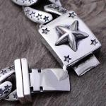 Sterling Silver Heavy Chunky Cuban Curb Link Engraved Stars Mens Bracelet