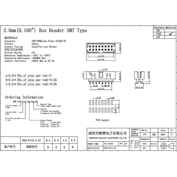 Box 2mm Pin Header 32 Pin SMT Type Brass Contact Material Contact Resistance