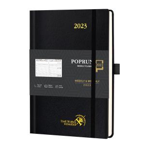 Wholesale Student Vertical Layout Weekly Planner 2023 Leatherette Paper Ivory Paper Black from china suppliers