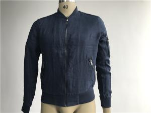 Wholesale Navy Linen Jacket Short Trench Coat Men With Rib Collar And Gunmetal Zip from china suppliers